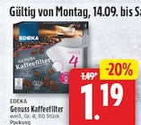 Genuss Kaffeefilter von EDEKA für 1,19 € bei EDEKA im Angebot Genuss Kaffeefilter von EDEKA im aktuellen EDEKA Prospekt
