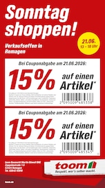 toom Baumarkt BaumĂ€rkte Prospekt der aktuellen Woche mit 1 Seite, gĂŒltig von 21.06.2026 bis 21.06.2026, in Linz und Umgebung Aktueller toom Baumarkt BaumĂ€rkte Prospekt in Linz und Umgebung, "Sonntag shoppen!" mit 1 Seite, 21.06.2026 - 21.06.2026