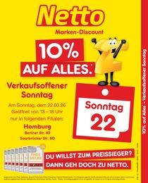 Netto Marken-Discount Prospekt für Homburg: "10% auf ALLES", 2 Seiten, 22.03.2026 - 22.03.2026