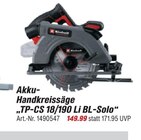 Akku-Handkreissäge TP-CS 18/190 Li BL-Solo von Einhell im aktuellen toom Baumarkt Prospekt für 149,99 €