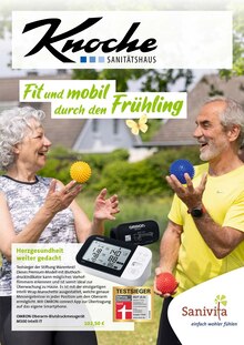 Blutdruckmessgerät im Sanitätshaus Knoche KG Prospekt "Fit und mobil durch den Frühling" mit 6 Seiten (Moers)