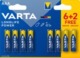VARTA Longlife Power - 6 piles alcalines + 2 gratuites - AAA LR03 - Varta en promo chez Bureau Vallée Colombes à 5,79 €