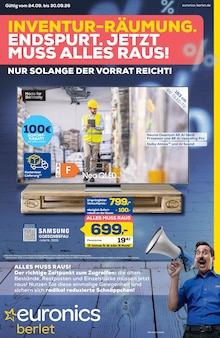EURONICS Prospekt der KW 40 "INVENTUR-RÄUMUNG. ENDSPURT. JETZT MUSS ALLES RAUS." Aktueller EURONICS Prospekt "INVENTUR-RÄUMUNG. ENDSPURT. JETZT MUSS ALLES RAUS." Seite 1 von 8 Seiten