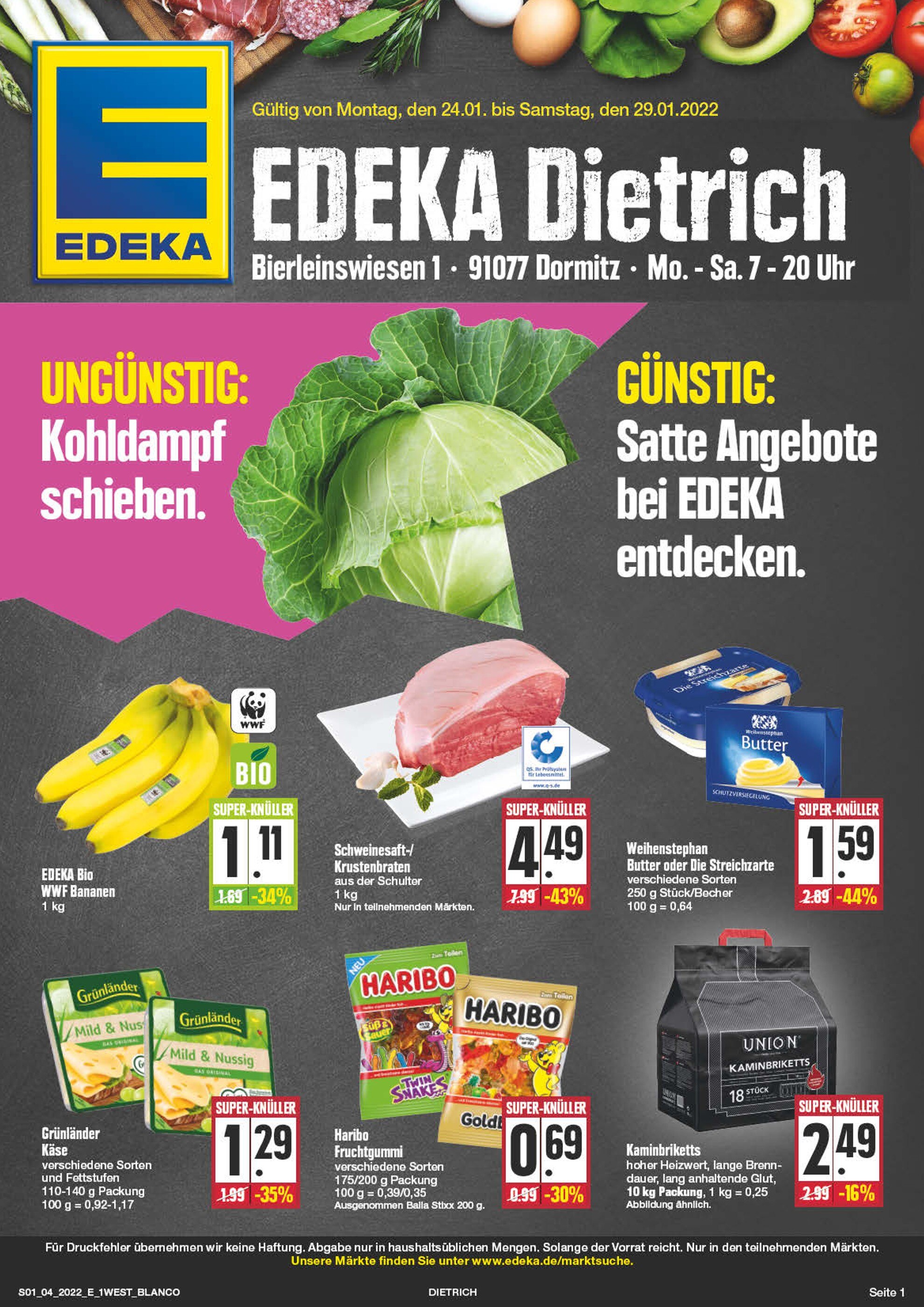 EDEKA Prospekt für Minderleinsmühle mit 24 Seiten EDEKA Prospekt für Minderleinsmühle: "Top Angebote!", 24 Seiten, 24.01.2022 - 29.01.2022