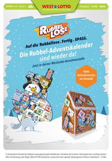 Westlotto Prospekt der Woche "Die Rubbel-Adventskalender sind wieder da!" Seite 1, 13.11.2023 bis 30.11.2023 für Oberhausen Aktueller Westlotto Prospekt "Die Rubbel-Adventskalender sind wieder da!" Seite 1 von 4 Seiten für Oberhausen