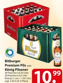 Bitburger Premium Pils oder König Pilsener bei famila Nordost in Bremen Bitburger Premium Pils oder König Pilsener im Angebot bei famila Nordost Bremen für 10,99 €