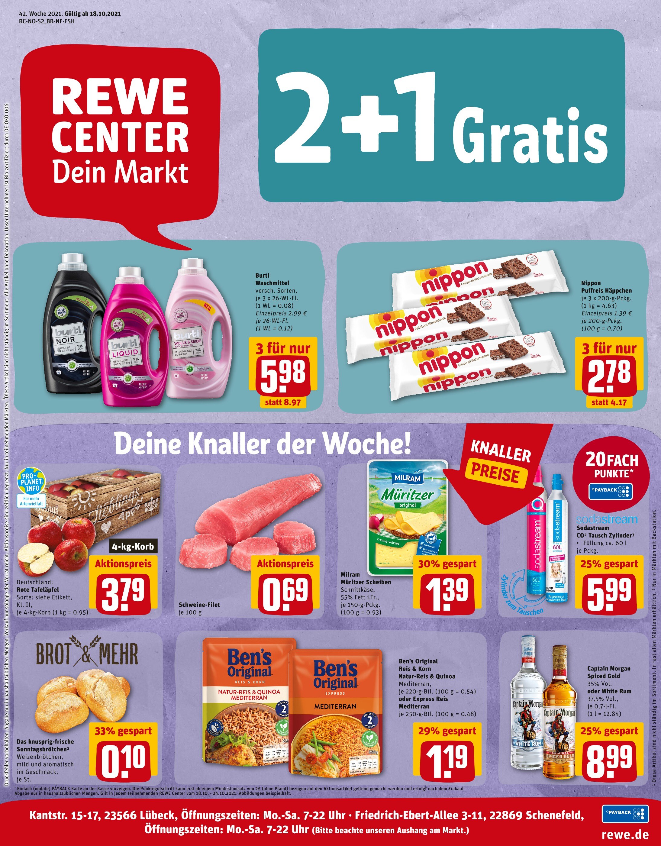 REWE Prospekt für Lübeck mit 25 Seiten REWE Prospekt für Lübeck: "Angebote im Markt", 25 Seiten, 18.10.2021 - 23.10.2021