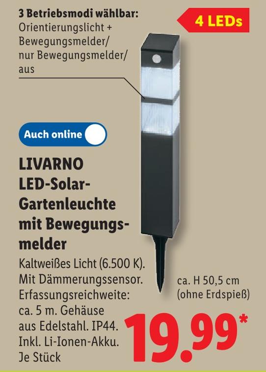 LED-Solar-Gartenleuchte mit Bewegungsmelder