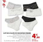 Lot de 2 slips ou shorties femme - Prix Mini en promo chez Super U Quimper à 4,90 €