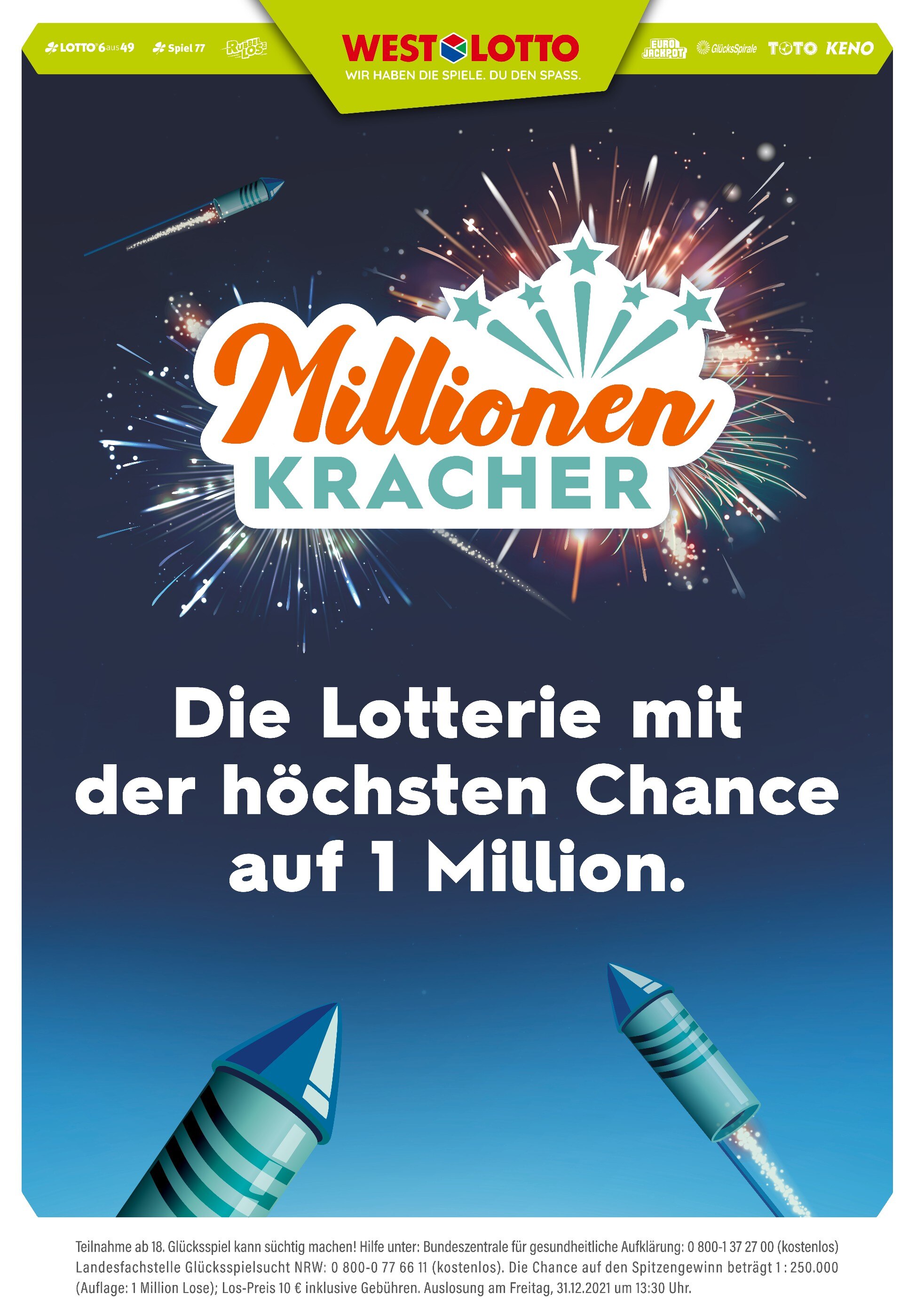 Westlotto Prospekt für Lengerich mit 3 Seiten Westlotto Prospekt für Lengerich: "Millionen Kracher", 3 Seiten, 01.12.2021 - 04.12.2021