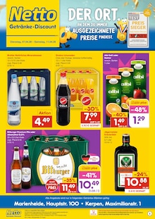 Bitburger im Netto Marken-Discount Prospekt "DER ORT, AN DEM DU IMMER AUSGEZEICHNETE PREISE FINDEST." mit 2 Seiten (Hürth)