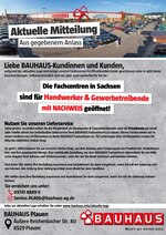 BAUHAUS Prospekt "Aktuelle Mitteilung", 1 Seiten, für Greiz, 25.03.2020 - 19.04.2020 BAUHAUS Prospekt "Aktuelle Mitteilung", 1 Seiten, für Greiz, 25.03.2020 - 19.04.2020