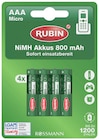 NiMH Akkus Mignon AA oder Micro AAA von Rubin für 3,99 € bei Rossmann im Angebot NiMH Akkus Mignon AA oder Micro AAA von Rubin im aktuellen Rossmann Prospekt