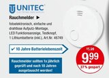 Rauchmelder im V-Markt Prospekt Rauchmelder von Unitec im aktuellen V-Markt Prospekt für 9,99 €