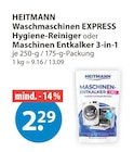 Waschmaschinen EXPRESS Hygiene-Reiniger oder Maschinen Entkalker 3-in-1 im Angebot bei V-Markt in Memmingen Waschmaschinen EXPRESS Hygiene-Reiniger oder Maschinen Entkalker 3-in-1 Angebote von HEITMANN bei V-Markt Memmingen für 2,29 €