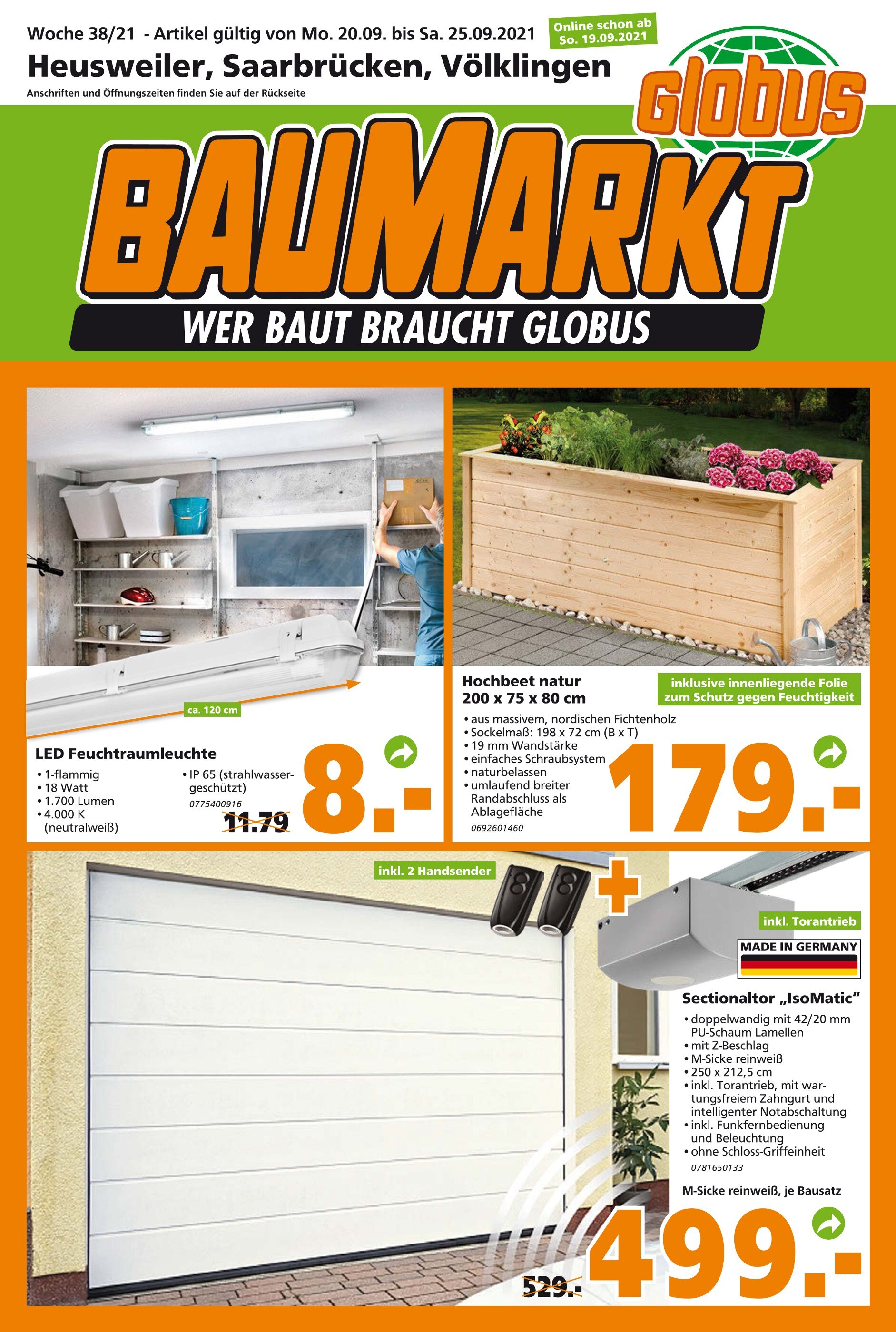 Globus-Baumarkt Prospekt für Saarbrücken mit 16 Seiten Globus-Baumarkt Prospekt für Saarbrücken: "WER BAUT BRAUCHT GLOBUS", 16 Seiten, 19.09.2021 - 25.09.2021