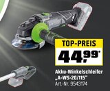 Aktuelles Akku-Winkelschleifer „A-WS-20/115“ Angebot bei OBI in Erlangen ab 44,99 €