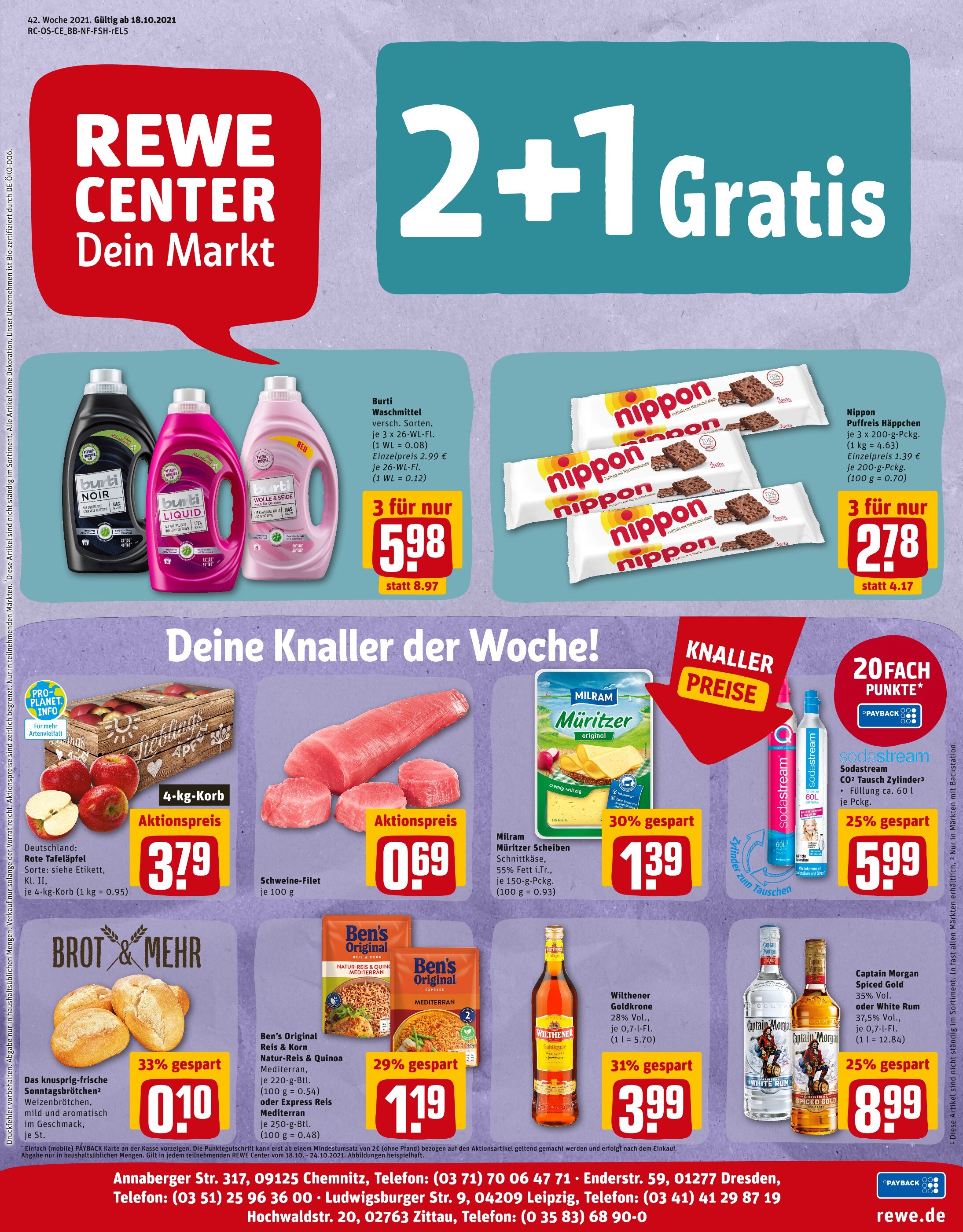 REWE Prospekt für Dresden mit 33 Seiten REWE Prospekt für Dresden: "Angebote im Markt", 33 Seiten, 18.10.2021 - 23.10.2021