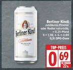 Jubiläums-Pilsener oder Radler naturtrüb von Berliner Kindl für 0,69 € bei EDEKA im Angebot Jubiläums-Pilsener oder Radler naturtrüb von Berliner Kindl im aktuellen EDEKA Prospekt