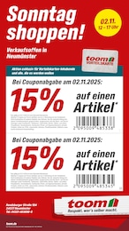 toom Baumarkt Prospekt für Neumünster mit 1 Seite toom Baumarkt Prospekt für Neumünster: "Sonntag shoppen!", 1 Seite, 02.11.2025 - 02.11.2025