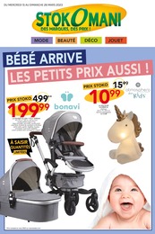 Prospectus Stokomani à La Ville-du-Bois, "Bébé arrive les petits prix aussi !", 8 pages, 15/03/2023 - 26/03/2023