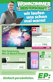 Aktueller EP: Prospekt mit Smartphone, "WOHNZIMMER MEISTERSCHAFT - wir laufen uns schon warm!", Seite 1