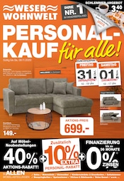 Weser Wohnwelt Möbel & Einrichtung Prospekt der aktuellen Woche mit 16 Seiten, gĂŒltig von 26.10.2025 bis 08.11.2025, in Barntrup und Umgebung Aktueller Weser Wohnwelt Möbel & Einrichtung Prospekt in Barntrup und Umgebung, "PERSONALKAUF fĂŒr alle!" mit 16 Seiten, 26.10.2025 - 08.11.2025
