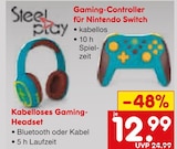 Gaming-Controller für Nintendo Switchder Kabelloses Gaming- Headset Angebote von Steelplay bei Netto Marken-Discount Albstadt für 12,99 €