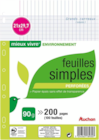FEUILLES SIMPLES 200 PAGES AUCHAN - AUCHAN en promo chez Auchan Supermarché Marseille à 2,19 €
