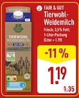 Tierwohl-Weidemilch im ALDI Nord Prospekt Tierwohl-Weidemilch von Fair & Gut im aktuellen ALDI Nord Prospekt für 1,19 €
