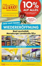 Aktueller Netto Marken-Discount Discounter Prospekt für Bad Lauchstädt: WIEDERERÖFFNUNG - 10% AUF ALLES. mit 6} Seiten, 10.09.2024 - 14.09.2024