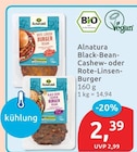 Black-Bean-Cashew-Burger von Alnatura für 2,39 € bei budni im Angebot Black-Bean-Cashew-Burger von Alnatura im aktuellen budni Prospekt