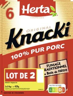 Saucisses 100% Pur Porc Gourmande HERTA KNACKI