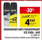 Déodorant anti-transpirant ice cool - AXE à 4,62 € dans le catalogue Supeco