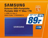 expert - Externe SSD-Festplatte Portable SSD T7 Blau 1TB Angebot im Prospekt Externe SSD-Festplatte Portable SSD T7 Blau 1TB bei expert im Prospekt "" für 89,00 €