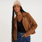 Veste biker en suédine ajustée camel femme en promo chez La Halle Limoges à 39,99 €
