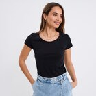 T-shirt coton col rond manches courtes noir femme - LH - La Halle T-shirt coton col rond manches courtes noir femme - LH à 3,99 € dans le catalogue La Halle