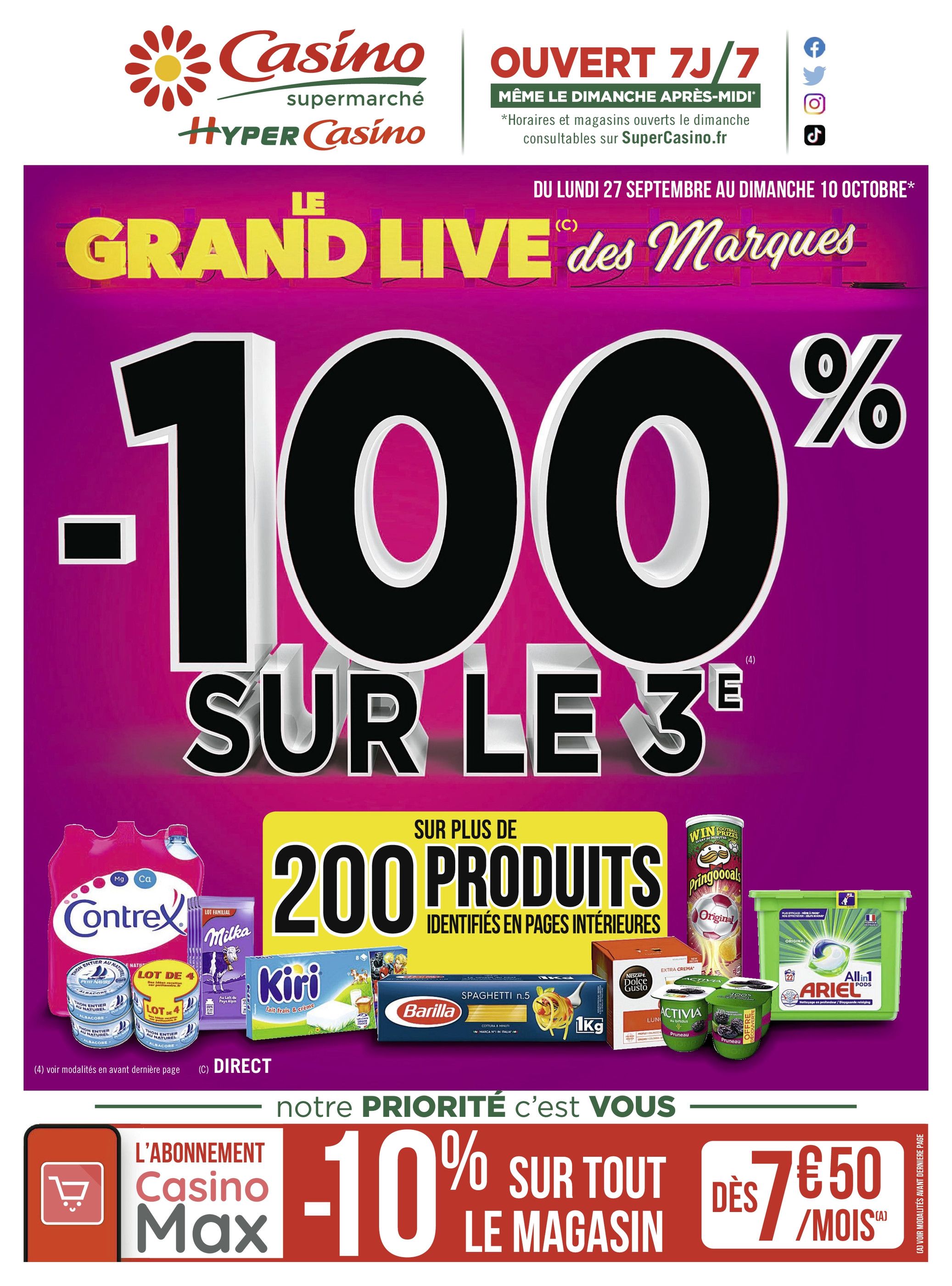 Catalogue Casino Supermarchés à Gometz-le-Châtel, avec 40 pages Prospectus Casino Supermarchés à Gometz-le-Châtel, "Le grand live des marques", 40 pages, 27/09/2021 - 10/10/2021