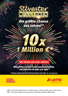 Aktueller Lotto Baden-Württemberg Prospekt "Silvester MILLIONEN" Seite 1 von 1 Seite für Göppingen