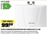 Kleindurchlauferhitzer m3 hydraulisch 3,5 Kw von Clage im aktuellen OBI Prospekt für 99,99 €