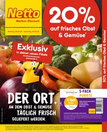 Aktueller Netto Marken-Discount Discounter Prospekt für Kirchheimbolanden: 20% auf frisches Obst & Gemüse mit 4} Seiten, 29.04.2024 - 04.05.2024