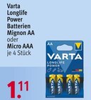 Longlife Power Batterien Micro AAA oder Micro AAA von Varta im aktuellen Rossmann Prospekt