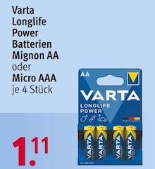Batterie von Varta im aktuellen Rossmann Prospekt für €1.11
