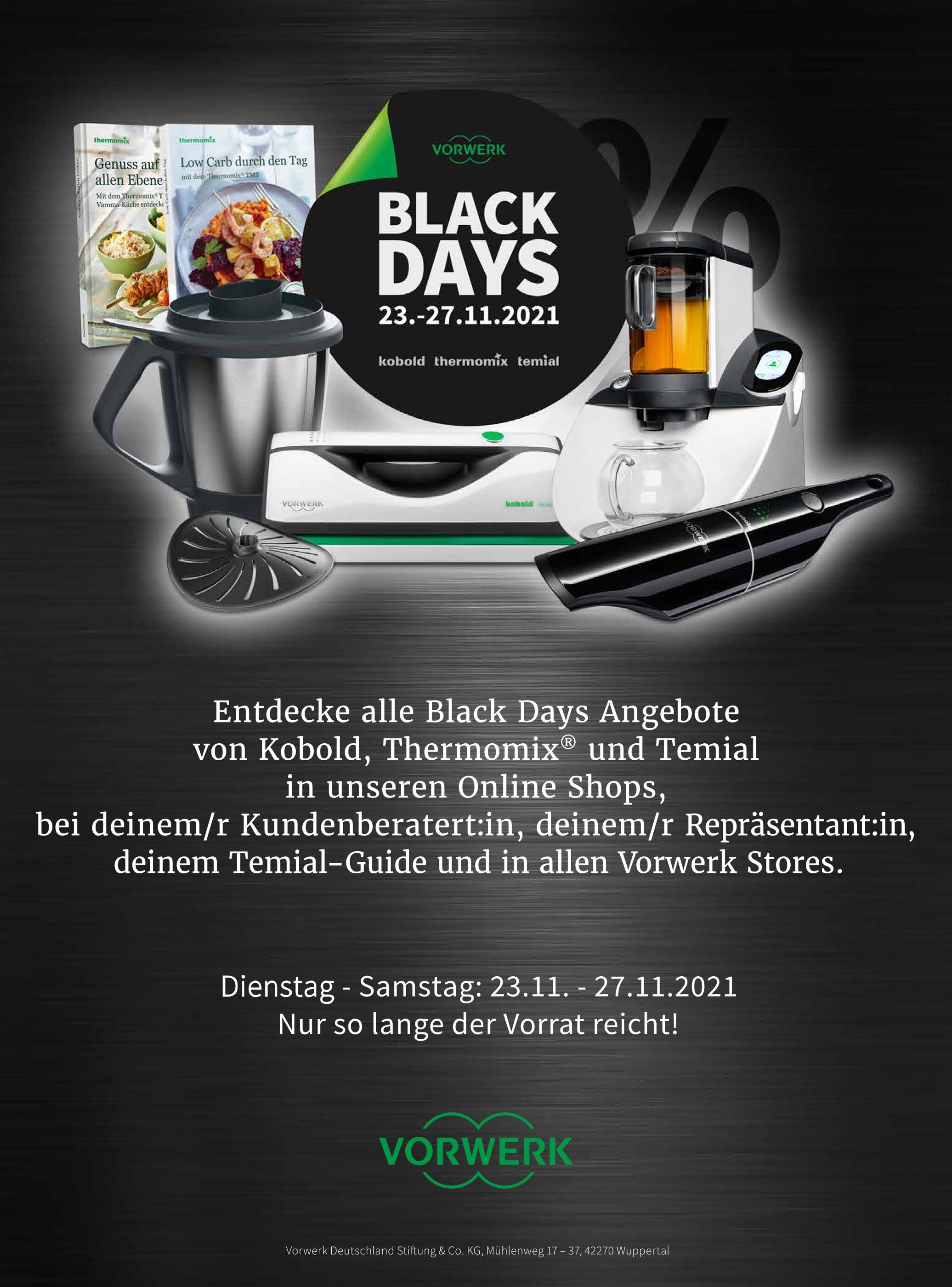 Vorwerk Prospekt für Düsseldorf mit 7 Seiten Vorwerk Prospekt für Düsseldorf: "Black Days", 7 Seiten, 23.11.2021 - 27.11.2021