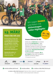 Fahrradhelm im e-motion e-Bike Welt Dortmund Prospekt "HAPPY BIRTHDAY!" mit 2 Seiten (Bochum)