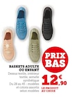 Baskets adulte ou enfant en promo chez Hyper U Liévin à 12,90 €