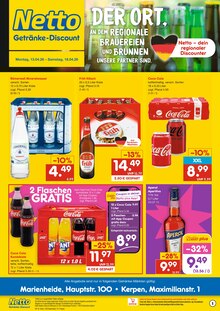 Coca Cola im Netto Marken-Discount Prospekt "DER ORT, AN DEM DU IMMER AUSGEZEICHNETE PREISE FINDEST." mit 2 Seiten (Gummersbach)