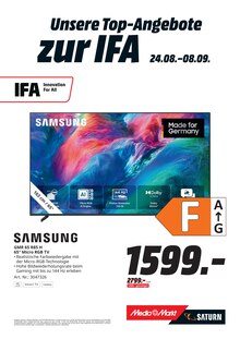 Fernseher im aktuellen MediaMarkt Saturn Prospekt (Filderstadt) Fernseher im MediaMarkt Saturn Prospekt "Wir feiern die IFA mit Top-Angeboten." mit 20 Seiten (Filderstadt)