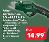 Akku-Gartenschere 4 V »PAAS 4 A1« von PARKSIDE im aktuellen Kaufland Prospekt