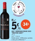 Aoc bordeaux rouge 2022 - MOUTON CADET à 5,71 € dans le catalogue E.Leclerc